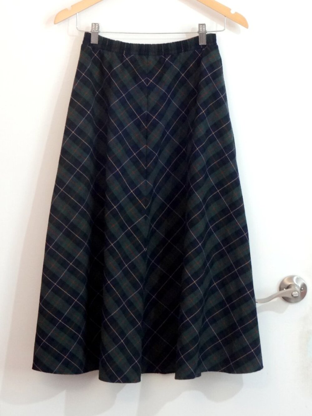 Vintage Plaid A-Line Midi Skirt